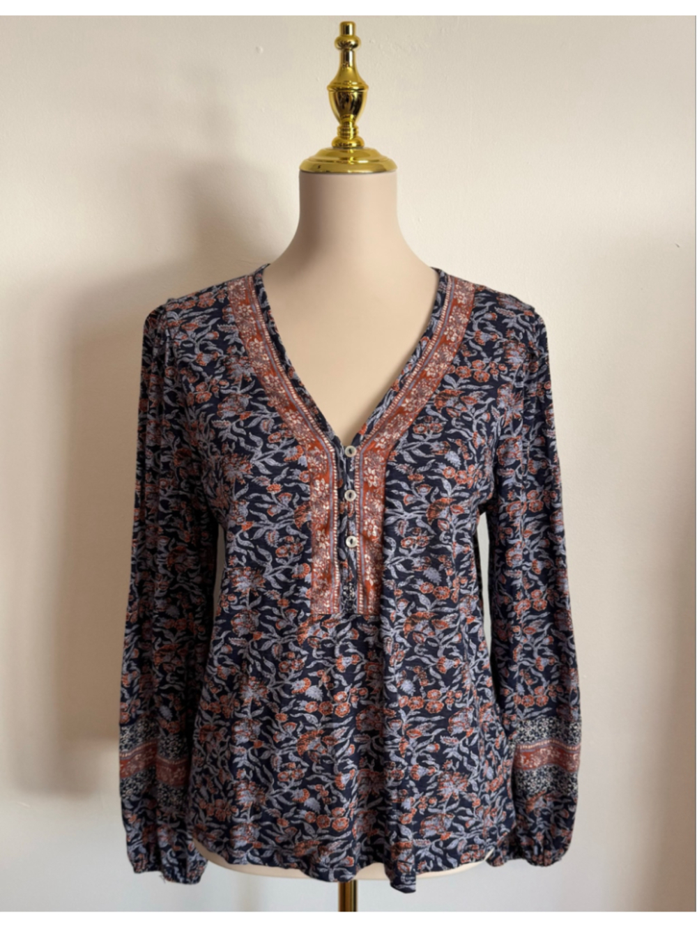 Women's Lucky Brand Long Sleeve Floral Tee, Size M, Blue and Orange